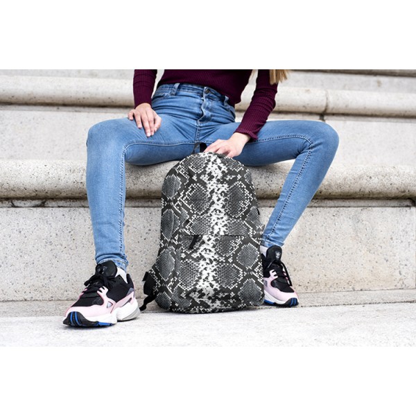 Snake Skin Pattern Backpack, Daily Use Pattern Backpack, Comfortable Casual Daypack, Dark Gray 602786