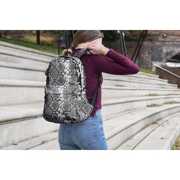 Snake Skin Pattern Backpack, Daily Use Pattern Backpack, Comfortable Casual Daypack, Dark Gray 602786