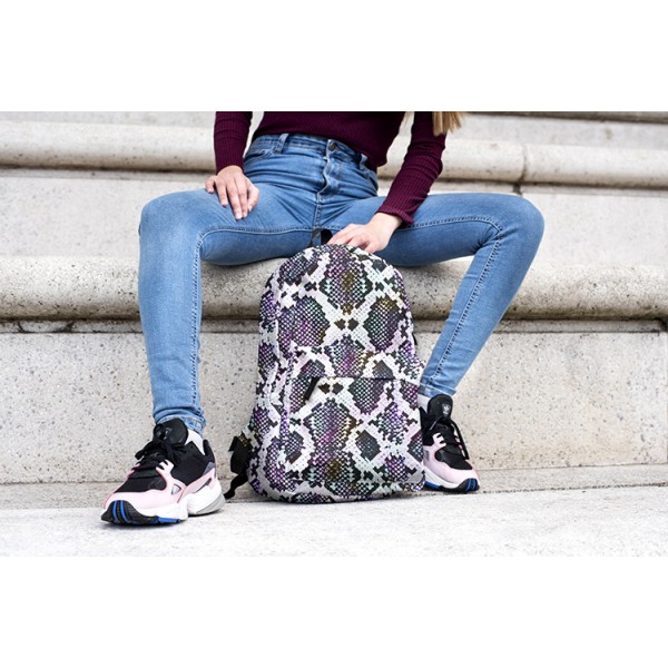 Snake Skin Pattern Backpack, Daily Use Pattern Backpack, Comfortable Casual Daypack, Purple 602787