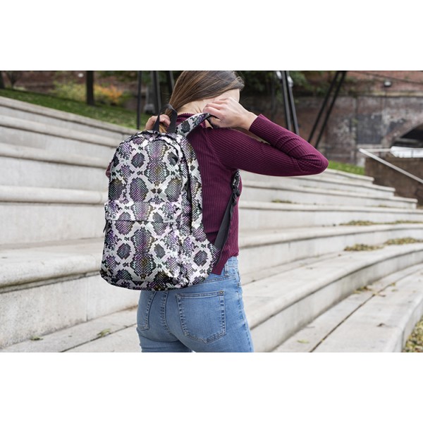 Snake Skin Pattern Backpack, Daily Use Pattern Backpack, Comfortable Casual Daypack, Purple 602787