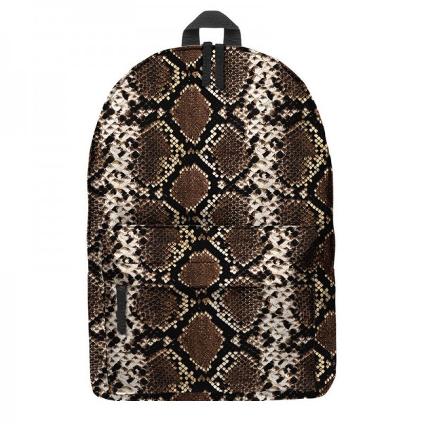 Snake Skin Pattern Backpack, Daily Use Pattern Backpack, Comfortable Casual Daypack, Dark Brown 602789