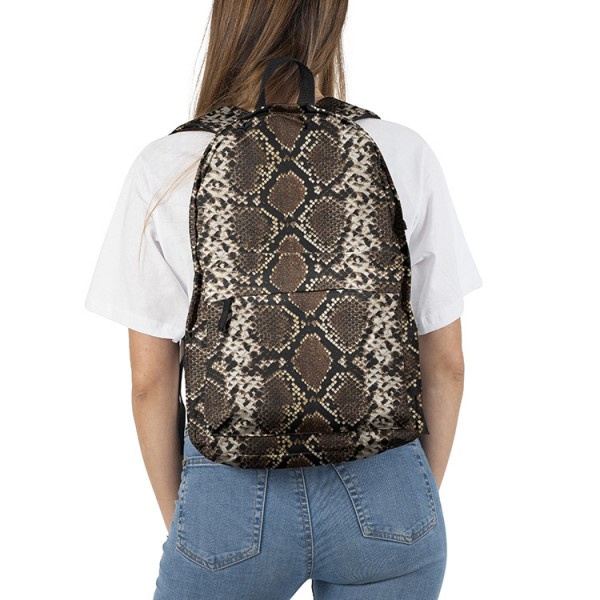 Snake Skin Pattern Backpack, Daily Use Pattern Backpack, Comfortable Casual Daypack, Dark Brown 602789