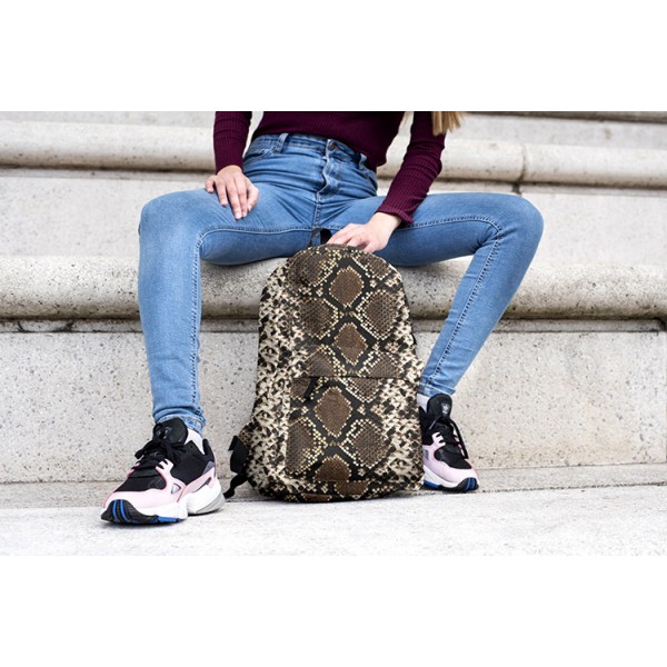 Snake Skin Pattern Backpack, Daily Use Pattern Backpack, Comfortable Casual Daypack, Dark Brown 602789