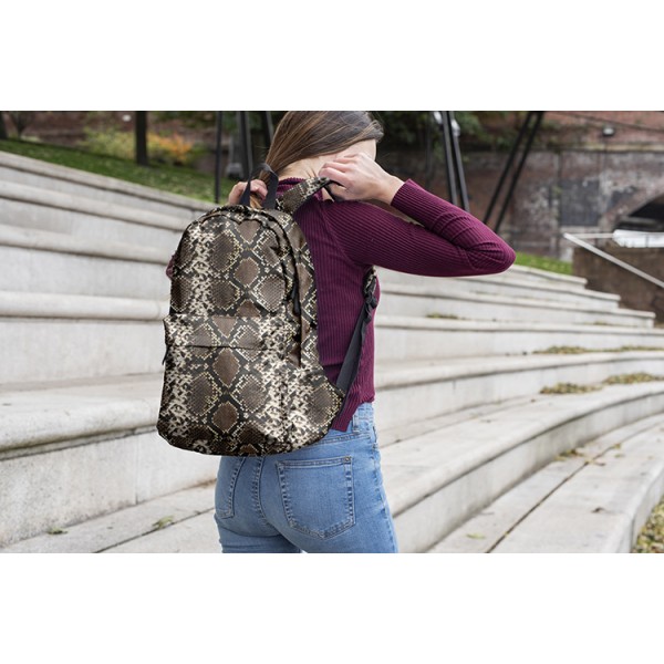 Snake Skin Pattern Backpack, Daily Use Pattern Backpack, Comfortable Casual Daypack, Dark Brown 602789