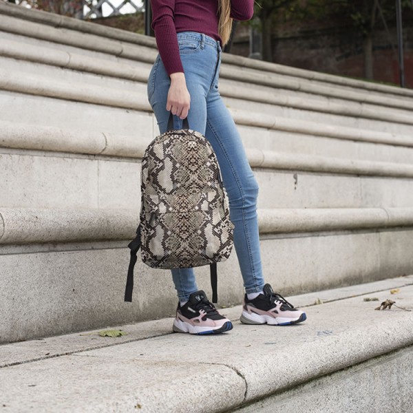 Snake Skin Pattern Backpack, Daily Use Pattern Backpack, Comfortable Casual Daypack, Brown 700448