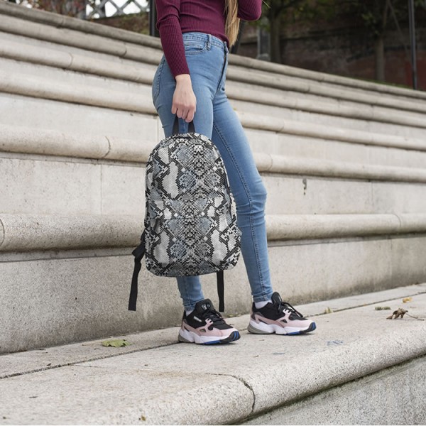 Snake Skin Pattern Backpack, Daily Use Pattern Backpack, Comfortable Casual Daypack, Gray 700450