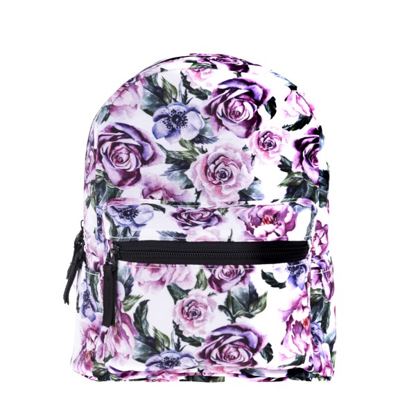 Purple Flowers Pattern Mini Backpack, 3D Pattern Daily Use Backpack, Comfortable Casual Daypack For Women and Children