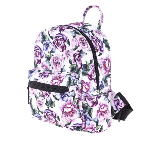 Purple Flowers Pattern Mini Backpack, 3D Pattern Daily Use Backpack, Comfortable Casual Daypack For Women and Children