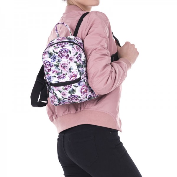 Purple Flowers Pattern Mini Backpack, 3D Pattern Daily Use Backpack, Comfortable Casual Daypack For Women and Children