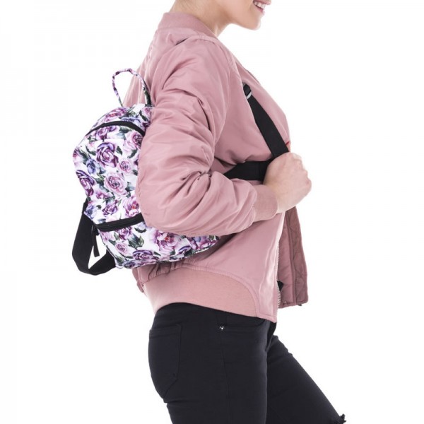 Purple Flowers Pattern Mini Backpack, 3D Pattern Daily Use Backpack, Comfortable Casual Daypack For Women and Children