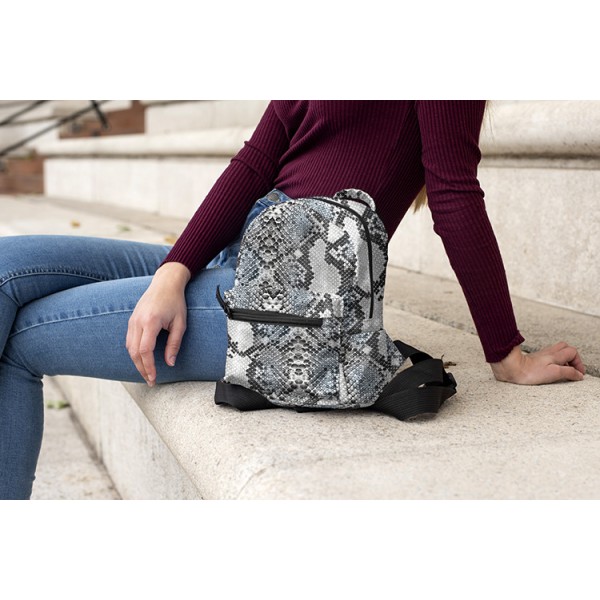 Snake Skin Pattern Mini Backpack, 3D Pattern Guns Daily Use Backpack, Comfortable Casual Daypack For Women and Children, Gray 700462