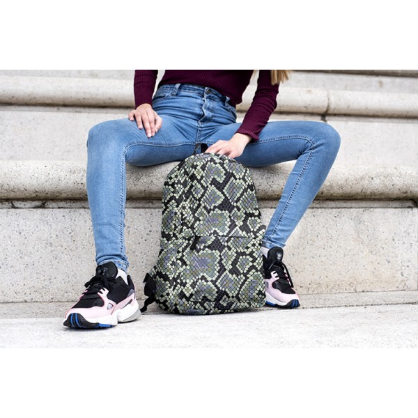 Snake Skin Pattern Backpack, Daily Use Pattern Backpack, Comfortable Casual Daypack, Black 602783