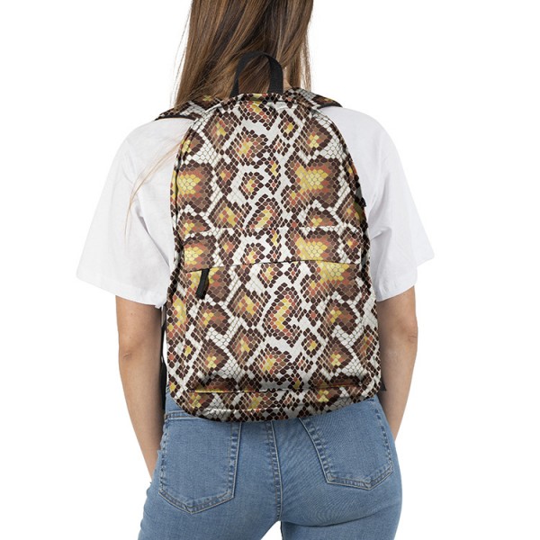 Snake Skin Pattern Backpack, Daily Use Pattern Backpack, Comfortable Casual Daypack, Brown 602782