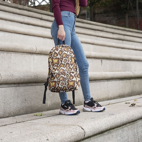 Snake Skin Pattern Backpack, Daily Use Pattern Backpack, Comfortable Casual Daypack, Brown 602782