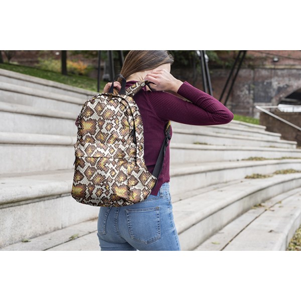 Snake Skin Pattern Backpack, Daily Use Pattern Backpack, Comfortable Casual Daypack, Brown 602782